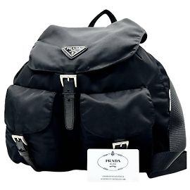 Prada Sport Black Nylon Logo Shoulder Rucksack Bag Backpack Blue