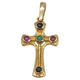 Autre Marque Gold and gemstone CREU pendant Pink Golden Green