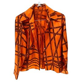 Hermès Seidenbluse Langarm Braun Orange Braun Orange