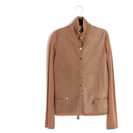 Hermès-Hermès 1995s Top Ensemble FR38 Toffee Suede and Cotton Twin Set UK10 US8 Hermes-Beige,Caramel