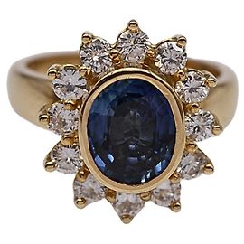 Autre Marque Rosette Ring in Yellow Gold Sapphire and Diamond Blue Golden