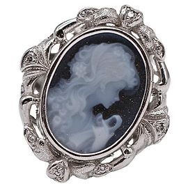 Autre Marque Anel Camafeu em Ouro Branco e Diamantes Preto Prata