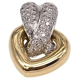 Autre Marque Bicolor Pendant with Diamond Pave Silvery Golden