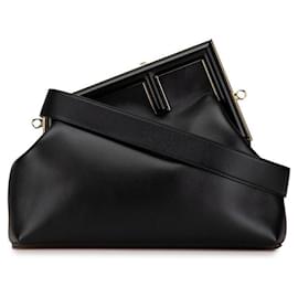 Fendi-Fendi First Medium Leather Shoulder Bag Clutch 8BP127-Black