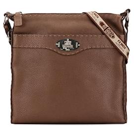 Fendi-Fendi Selleria Leather Shoulder Bag 8BT109-Brown