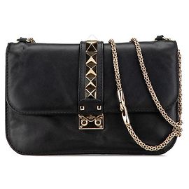 Valentino Rockstuds Leder Schultertasche mit Kette Schwarz