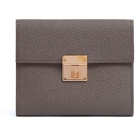 Billetera de Cuero Etoupe Clic 10 de Hermès Dorado Gris pardo