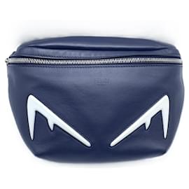 Fendi-Fendi Bugs Eye Leather Waist Bag Navy-Blue