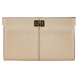 Cartera larga de cuero Fendi Peekaboo Beige