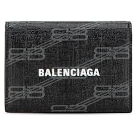 Balenciaga-Balenciaga Logo Leather Tri-Fold Wallet-Black