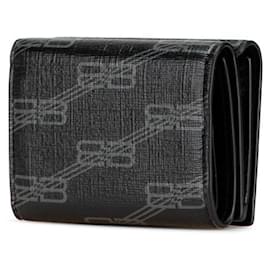 Balenciaga-Balenciaga Logo Leather Tri-Fold Wallet-Black
