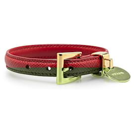 Prada-Prada Saffiano Leather Logo Bracelet-Red