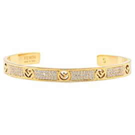 Fendi-Fendi Rhinestone Bangle Bracelet Gold Plated-Golden