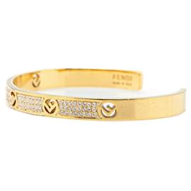 Fendi-Fendi Rhinestone Bangle Bracelet Gold Plated-Golden