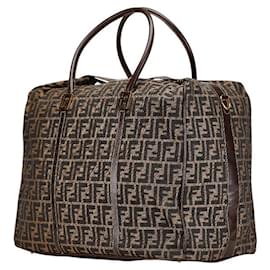Fendi-Fendi Zucca Canvas Leather Boston Bag-Brown