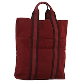 Hermès-HERMES Fourre Tout Cabass Sac Tote Toile Rouge Auth 107268-Rouge