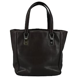 Chanel-CHANEL Sac à main en cuir caviar marron argent CC Auth PP124-Marron,Argenté