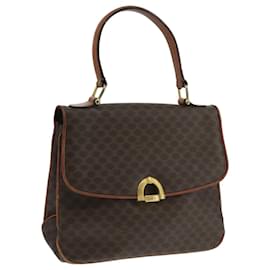 Céline-CELINE Macadam Canvas Hand Bag PVC Leather Brown Gold Auth 104208-Brown,Golden