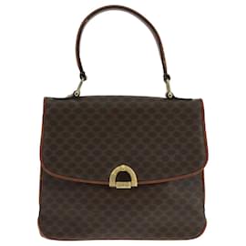 Céline-CELINE Macadam Canvas Hand Bag PVC Leather Brown Gold Auth 104208-Brown,Golden
