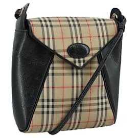 Autre Marque-Burberrys Nova Check Shoulder Bag Canvas Leather Beige Black gold Auth 105890-Black,Beige,Golden