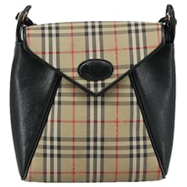 Autre Marque-Burberrys Nova Check Shoulder Bag Canvas Leather Beige Black gold Auth 105890-Black,Beige,Golden