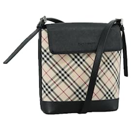 Autre Marque-Burberrys Nova Check Shoulder Bag Canvas Leather Beige Black Silver Auth 105785-Black,Silvery,Beige