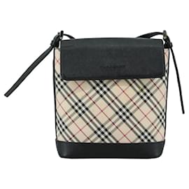 Autre Marque-Burberrys Nova Check Shoulder Bag Canvas Leather Beige Black Silver Auth 105785-Black,Silvery,Beige
