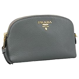 Prada-PRADA Pouch Leather Gray Auth 106846-Brown