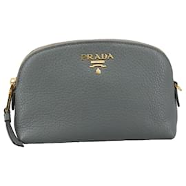 Prada-PRADA Pouch Leather Gray Auth 106846-Brown