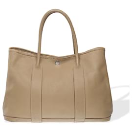 Hermès-HERMES Garden Party Bag in Etoupe Leather - 102350-Taupe