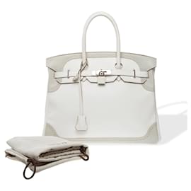 Hermès-HERMES Birkin 35 Bag in White Leather - 102371-White