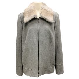 Marina Sport by Marina Rinaldi Grey Fur Collar Wool Jacket Grey