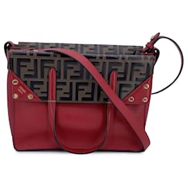 Fendi-Red Bi Color FF Monogram Embossed Leather Flip Tote Bag-Red