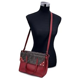 Fendi-Red Bi Color FF Monogram Embossed Leather Flip Tote Bag-Red