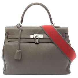 Hermès-Sac à main Hermes Kelly 35 Amazon-Marron,Gris