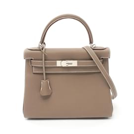 Hermès-Sac à main Hermes Kelly 28 en cuir Togo-Marron,Taupe
