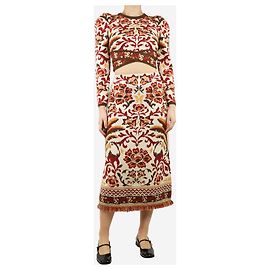 Farm Rio Conjunto de suéter e saia em jacquard floral marrom e creme - tamanho S Marrom