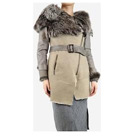 Autre Marque-Grey and neutral belted shearling jacket - size UK 10-Grey