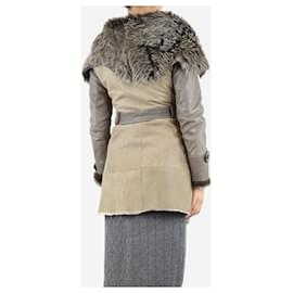 Autre Marque-Grey and neutral belted shearling jacket - size UK 10-Grey