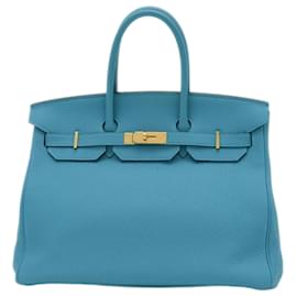 Hermès-Hermes Birkin 35 Handbag in Turquoise Blue-Turquoise