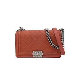 Chanel-Chanel Boy Chain Shoulder Bag in Red Leather-Red