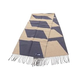 Hermès-Hermes Kazak Optic Cashmere Stole-Beige,Navy blue