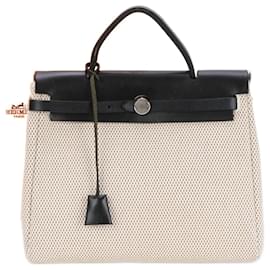 Hermès-Hermes Airbag PM Leather Toile GM Shoulder Bag Tote-Black,Beige