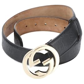 Gucci-Cinto de couro Gucci Guccissima com G entrelaçado-Preto