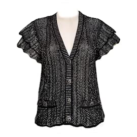 Chanel-CC Buttons Charming Black Shimmer Cardigan 34 FR-Black