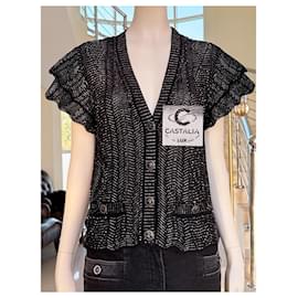 Chanel-CC Buttons Charming Black Shimmer Cardigan 34 FR-Black