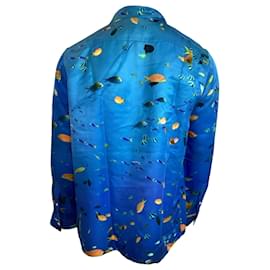 Loewe- Loewe Printed Convertible-Collar Shirt in Blue Silk-Blue