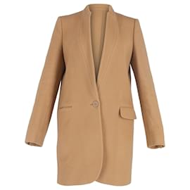Stella Mc Cartney- Stella Mccartney Single-Breasted Coat with Pockets in Brown Wool-Brown