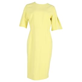 Roland Mouret- Roland Mouret Bell Sleeve Midi Dress in Yellow Wool-Yellow