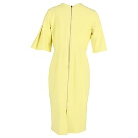 Roland Mouret- Roland Mouret Bell Sleeve Midi Dress in Yellow Wool-Yellow
